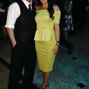 Off-the-Shoulder Peplum Midi Dress